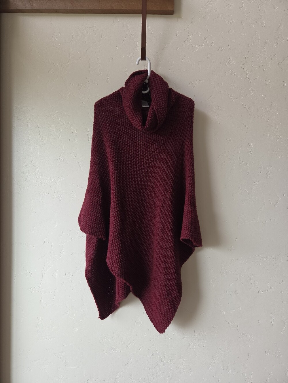Cozy Turtleneck Poncho Sweater - Burgundy Made In Italy